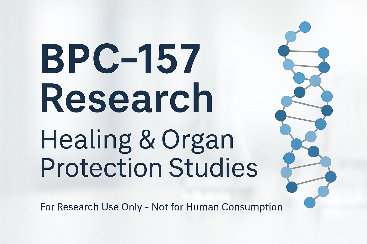 Illustration of peptide molecule – BPC-157 research study Lab glassware symbolising BPC-157 peptide experiments
