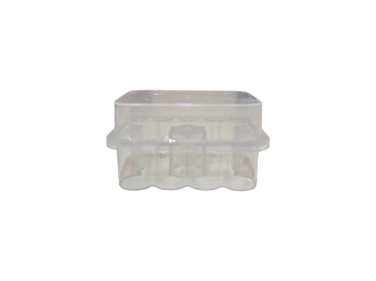 A small clear plastic organizer tray with a hinged lid, shown on a plain white background.