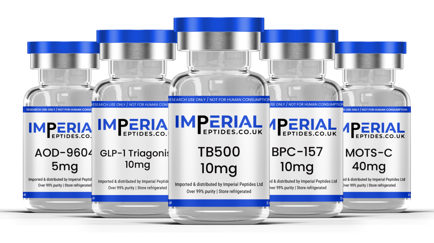 Imperial Peptides vials on a white background