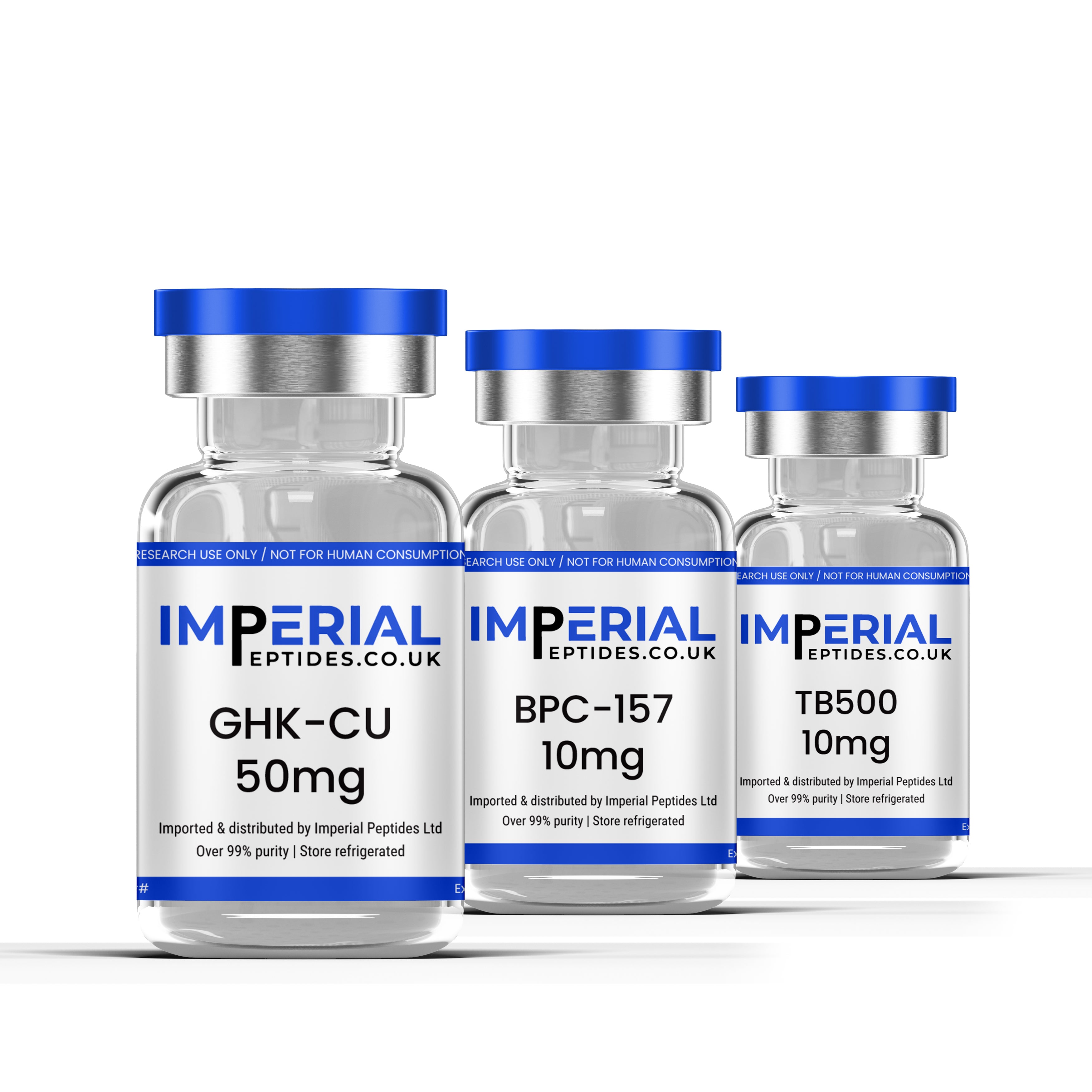 Three vials labeled 'Imperial Peptides.co.uk' on a white background